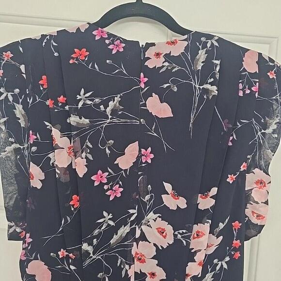 Eliza J High/Low Floral Faux Wrap Maxi Dress V-neckline Lightweight Navy Blue S - Picture 8 of 9